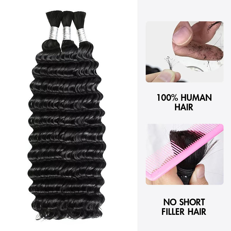QVR Deep Wave Bulk Hair Extensions for Boho Knotless Braiding