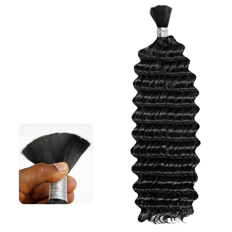 QVR Hightlight #1B+#30 Boho Knotless Braids Human Bulk Hair Deep Wave Human Braiding Hair Extensions