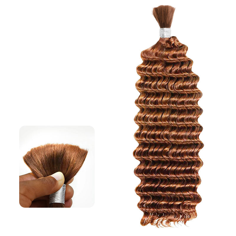 QVR Auburn Brown #30 Boho Knotless Braids Human Bulk Hair Deep Wave Human Braiding Hair Extensions