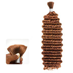 QVR Auburn Brown #30 Boho Knotless Braids Human Bulk Hair Deep Wave Human Braiding Hair Extensions