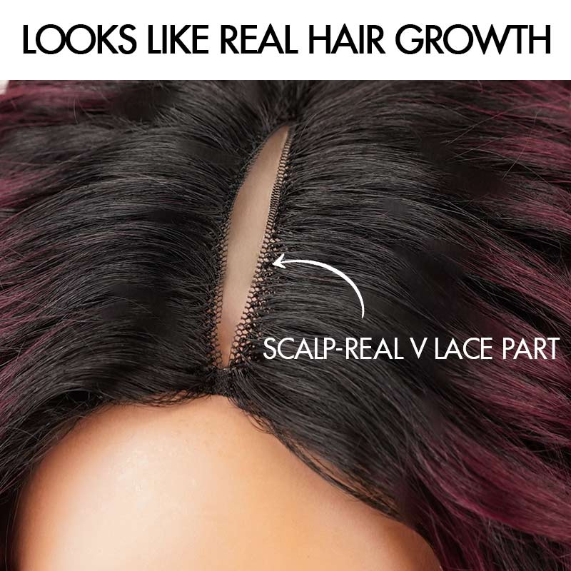 QVR Glueless Big Curly V Part Wig Ombre #T1B/99J Human Hair Short Bob Wig