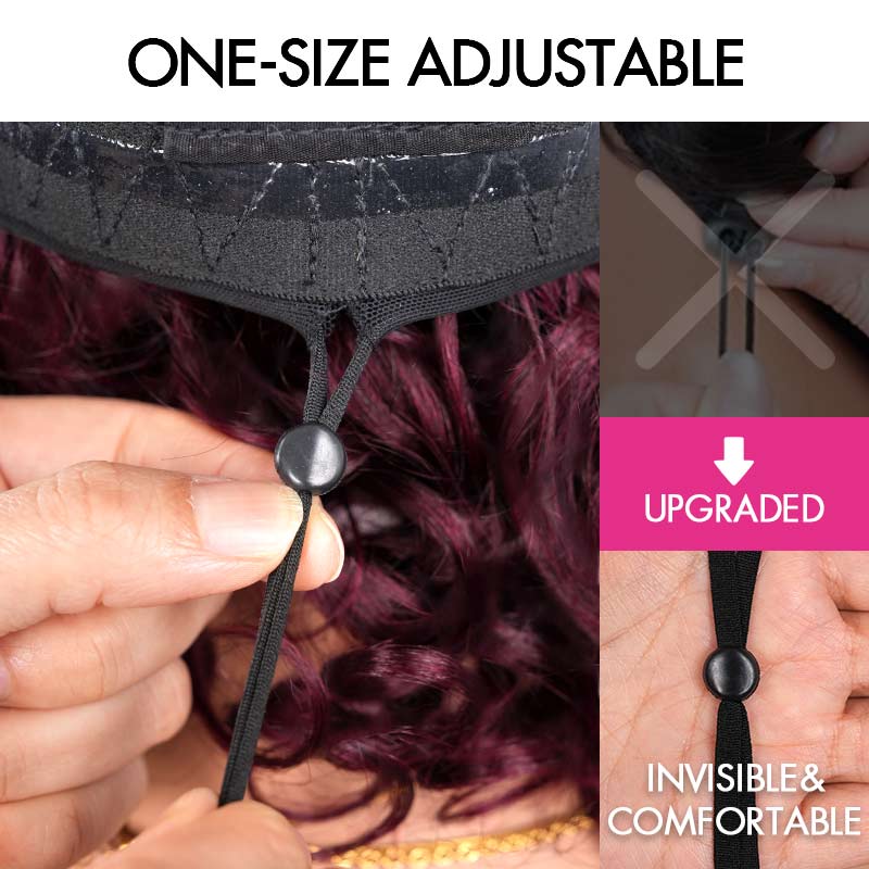QVR Glueless Big Curly V Part Wig Ombre #T1B/99J Human Hair Short Bob Wig
