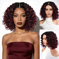 QVR Glueless Big Curly V Part Wig Ombre #T1B/99J Human Hair Short Bob Wig