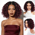 QVR Glueless Big Curly V Part Wig Ombre #T1B/99J Human Hair Short Bob Wig