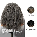 QVR Salt Pepper Kinky Curly V Part Wigs No Leave Out Invisible Lace Edge Human Hair Wig