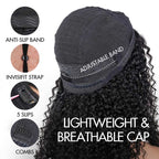 QVR Brown Highlight V Part Wigs Burmese Curly Invisible Lace Edge Human Hair Wig