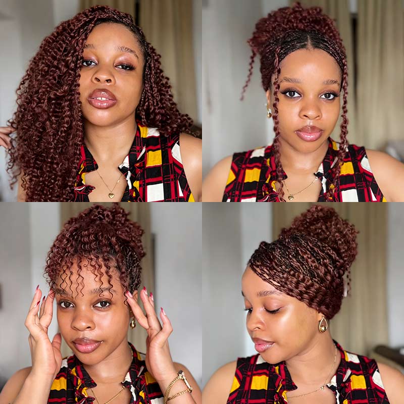 QVR Reddish Brown Human Crochet Hair Small Kinky Curly Machine Made #33B Feather Crochet Hairstyle