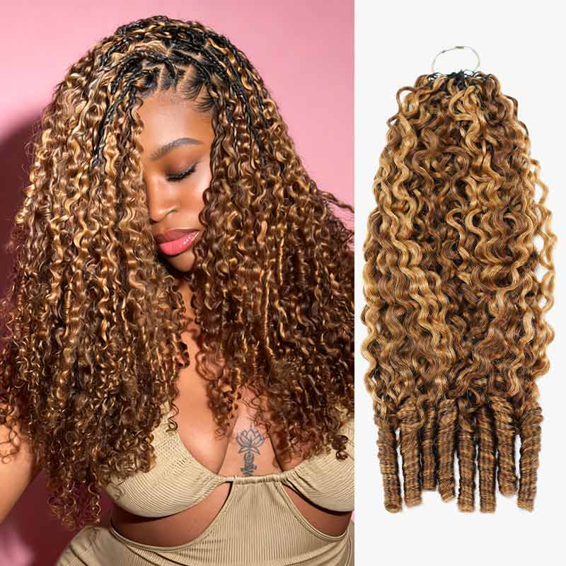 QVR Seamless Burmese Curly Feather Crochet Hair Highlight #P4/27 Machine Made Human Hair Extensions
