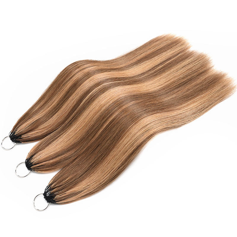 QVR Silk Straight Feather Crochet Human Hair Highlight #P4/27 Machine Made Crochet Weave Hair Extensions