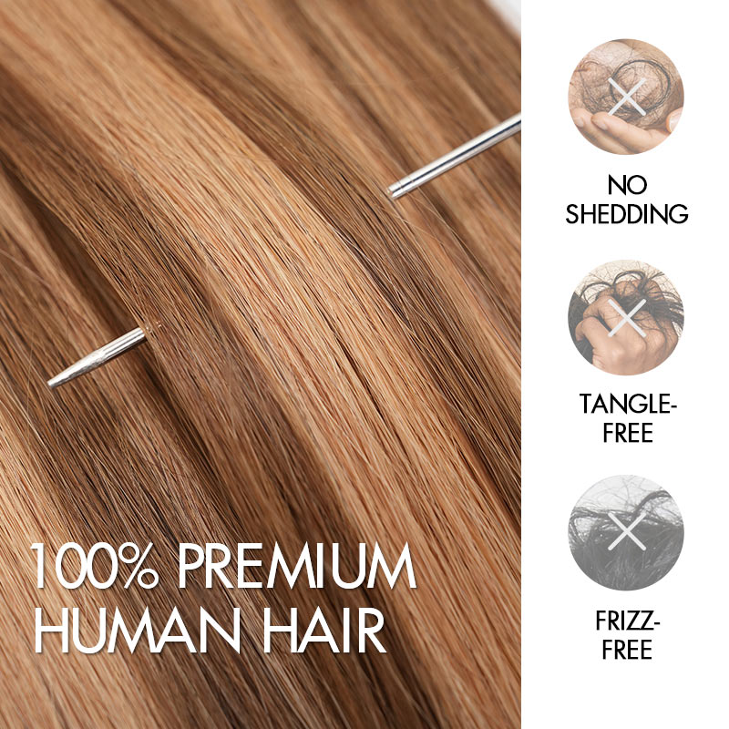 QVR Silk Straight Feather Crochet Human Hair Highlight #P4/27 Machine Made Crochet Weave Hair Extensions