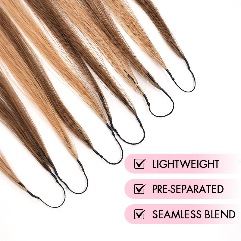 QVR Silk Straight Feather Crochet Human Hair Highlight #P4/27 Machine Made Crochet Weave Hair Extensions
