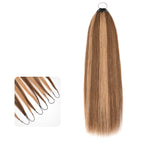 QVR Silk Straight Feather Crochet Human Hair Highlight #P4/27 Machine Made Crochet Weave Hair Extensions