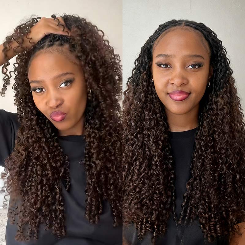QVR Burmese Curly Feather Crochet Human Hair Ombre Brown #T1B/4 Machine Made Crochet Weave Hair Extensions