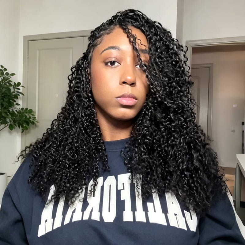 QVR Burmese Kinky Curly Crochet Hair Machine Made Natural Black Natural Curls Feather Human Hair Extension