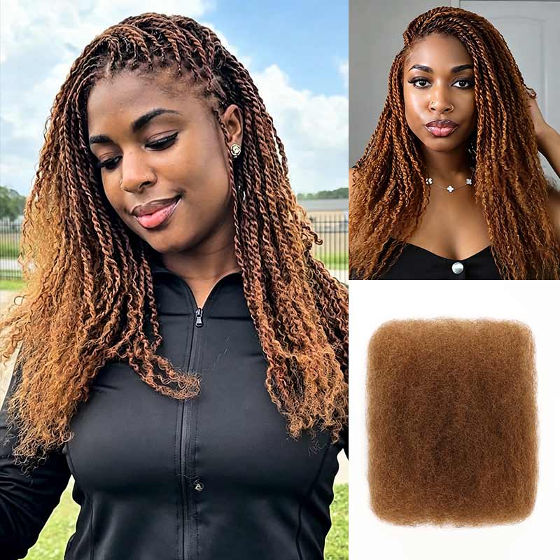 QVR Affordable Afro Kinky Bulk Human Hair Auburn Color For Braiding DreadLock