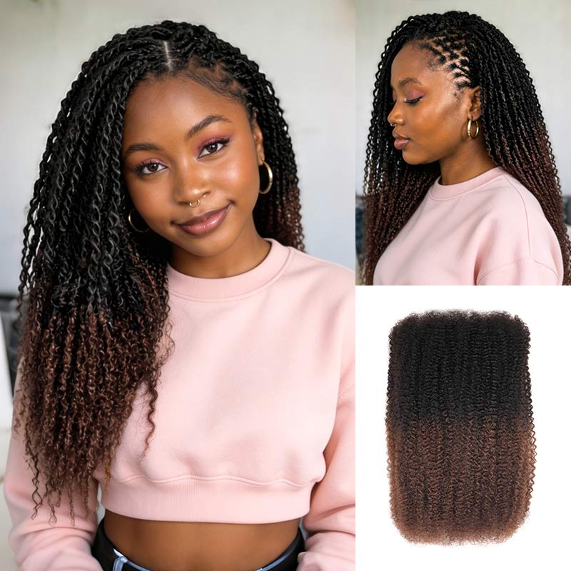QVR Ombre Brown #T1B/30 Afro kinky Bulk Human Hair for Braiding & Twists