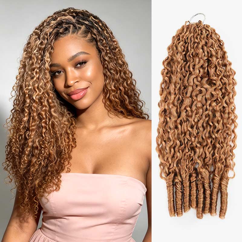 QVR Burmese Curly Feather Crochet Human Hair Highlight #P4/30 Miracle Knots Crochet Weave Hair Extensions