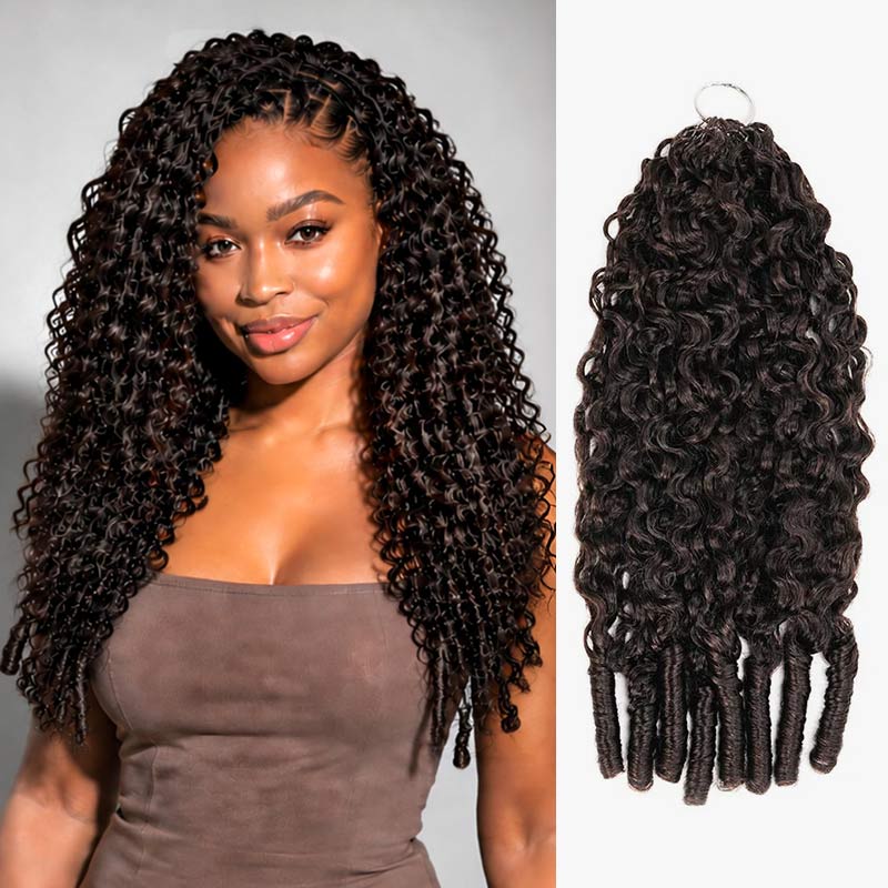 QVR Burmese Curly Feather Crochet Human Hair Dark Brown Machine Made Crochet Weave Hair Extensions