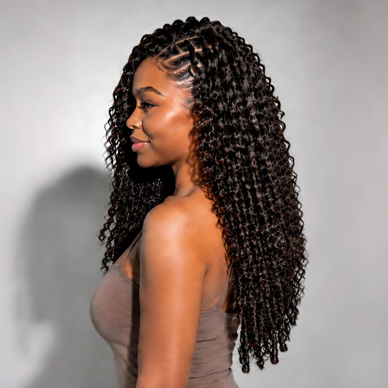 QVR Burmese Curly Feather Crochet Human Hair Dark Brown Machine Made Crochet Weave Hair Extensions
