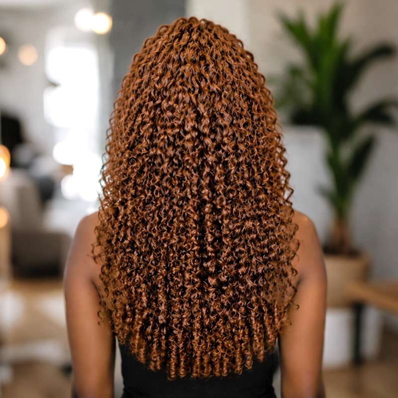 QVR Auburn Brown #30 Feather Crochet Human Hair Burmese Curly Crochet Weave Hair Extensions