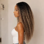 QVR Sun-Kissed Blonde Mixed Highlights Feather Crochet Human Hair Burmese Kinky Curly Miracle Knots Crochet Weave Hair Extensions