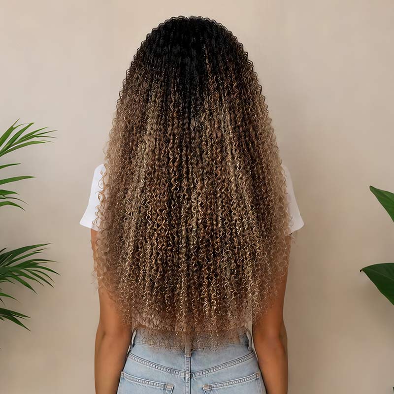 QVR Sun-Kissed Blonde Mixed Highlights Feather Crochet Human Hair Burmese Kinky Curly Miracle Knots Crochet Weave Hair Extensions