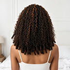 QVR Brown Highlight V Part Wigs Burmese Curly Invisible Lace Edge Human Hair Wig