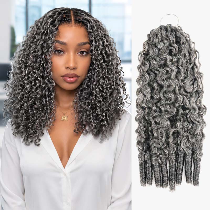 QVR Burmese Curly Feather Crochet Human Hair Salt&Pepper Machine Made Crochet Weave Hair Extensions