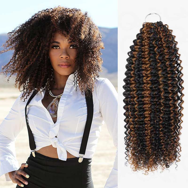 QVR Brown Highlight Feather Crochet Human Hair #P1B/30 Small Kinky Curly Machine Made Crochet Weave Hair Extensions