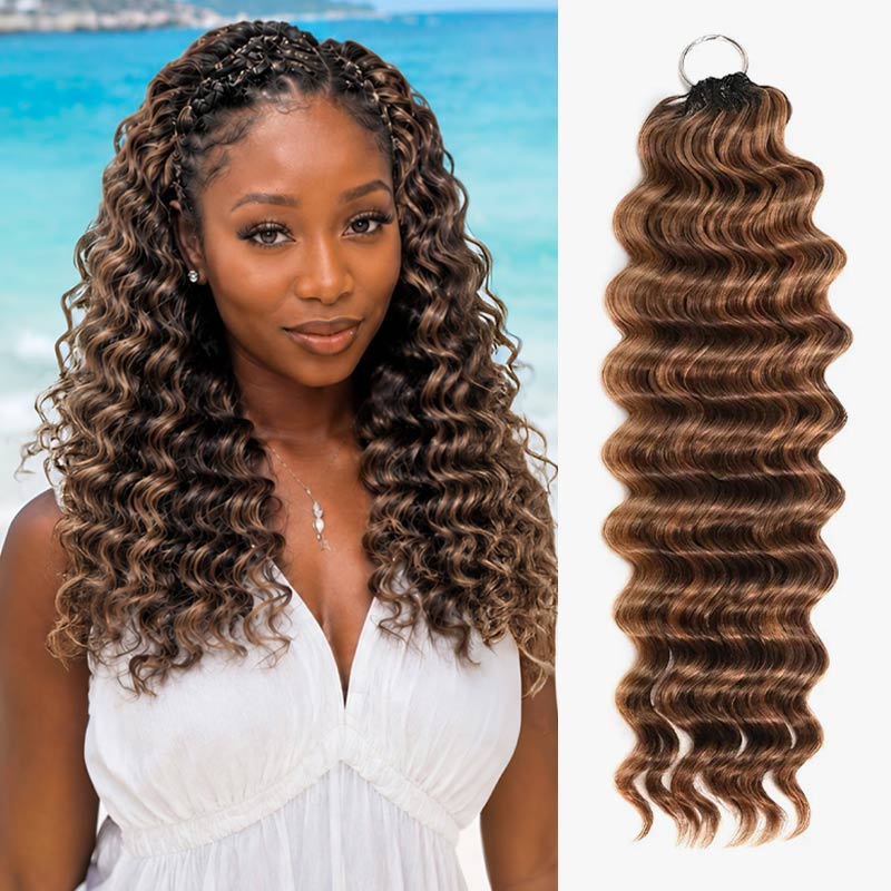 QVR Deep Wave Feather Crochet Human Hair Highlight #P4/27 Miracle Knots Crochet Weave Hair Extensions