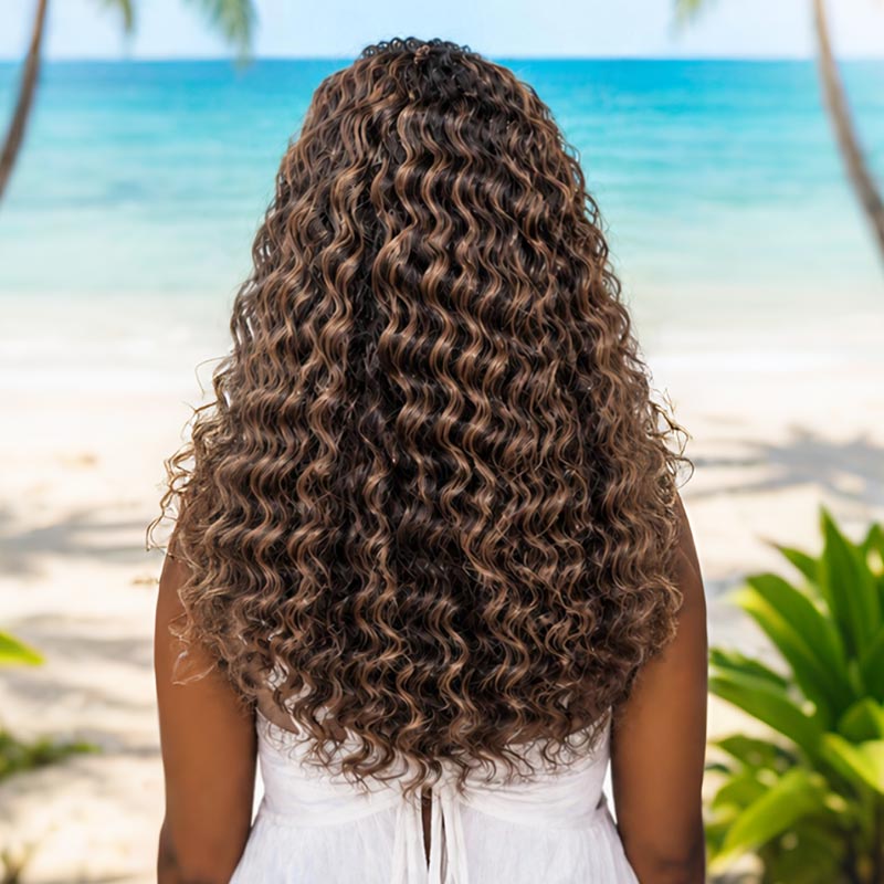 QVR Deep Wave Feather Crochet Human Hair Highlight #P4/27 Miracle Knots Crochet Weave Hair Extensions