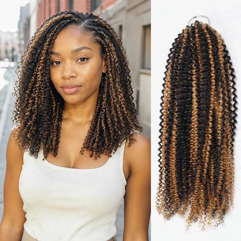 QVR Blonde Highlight Feather Crochet Human Hair #P1B/27 Afro Kinky Curly Machine Made Crochet Weave Hair Extensions