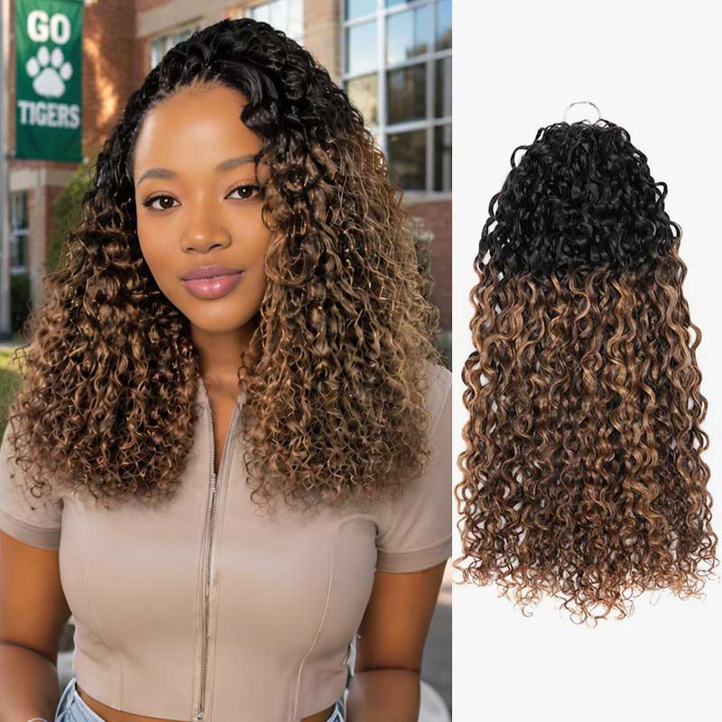 QVR Honey Caramel Mixed Highlights Feather Crochet Human Hair Twist Curly Miracle Knots Crochet Weave Hair Extensions