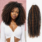 QVR Brown Highlight Feather Crochet Human Hair #P1B/30 Small Kinky Curly Machine Made Crochet Weave Hair Extensions