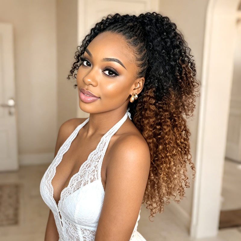 QVR Burmese Curly Feather Crochet Human Hair Ombre #T1B/30/27 Machine Made Crochet Weave Hair Extensions