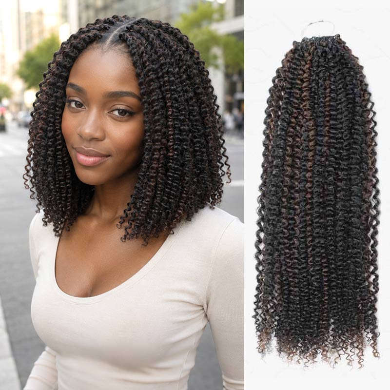 QVR Brown Highlight Feather Crochet Human Hair #P1B/4 Afro Kinky Curly Machine Made Crochet Weave Hair Extensions