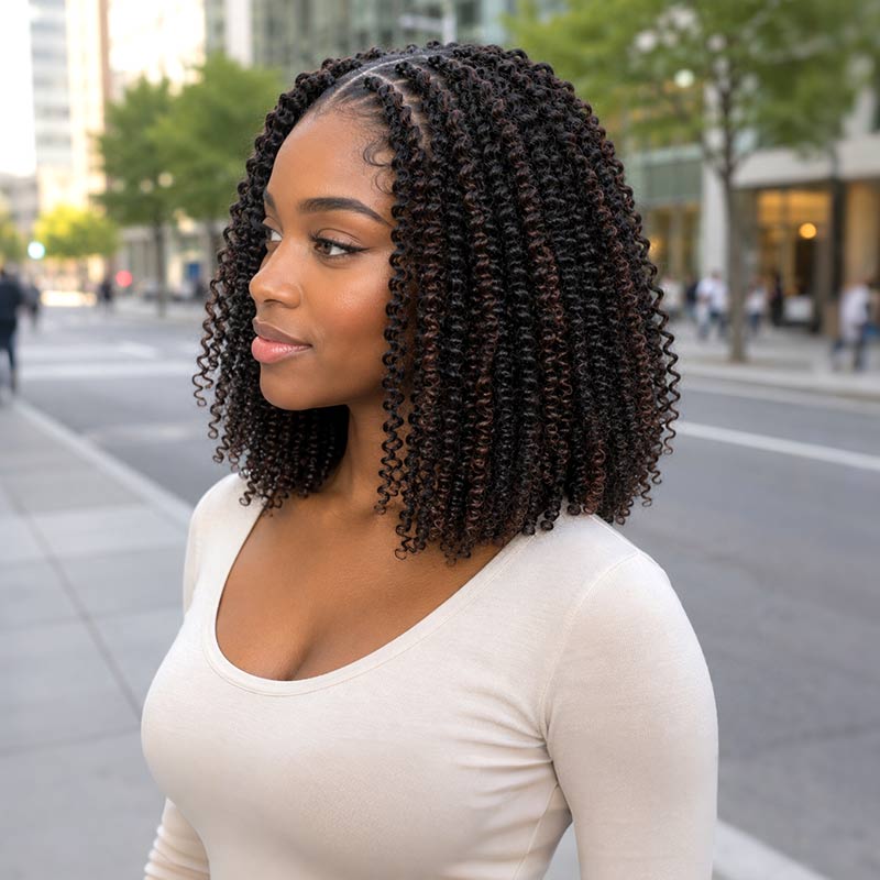 QVR Brown Highlight Feather Crochet Human Hair #P1B/4 Afro Kinky Curly Machine Made Crochet Weave Hair Extensions