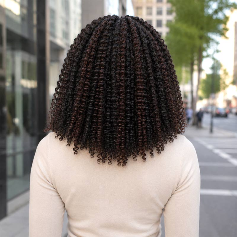QVR Brown Highlight Feather Crochet Human Hair #P1B/4 Afro Kinky Curly Machine Made Crochet Weave Hair Extensions