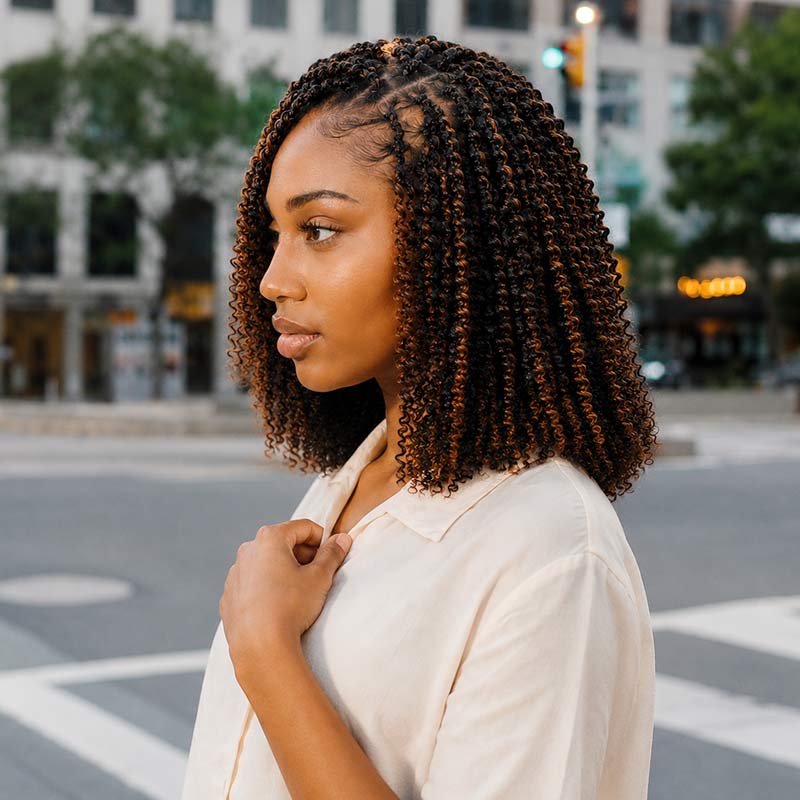 QVR Brown Highlight Feather Crochet Human Hair #P1B/30 Afro Kinky Curly Machine Made Crochet Weave Hair Extensions