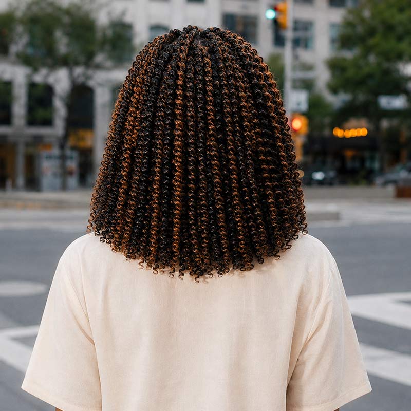 QVR Brown Highlight Feather Crochet Human Hair #P1B/30 Afro Kinky Curly Machine Made Crochet Weave Hair Extensions