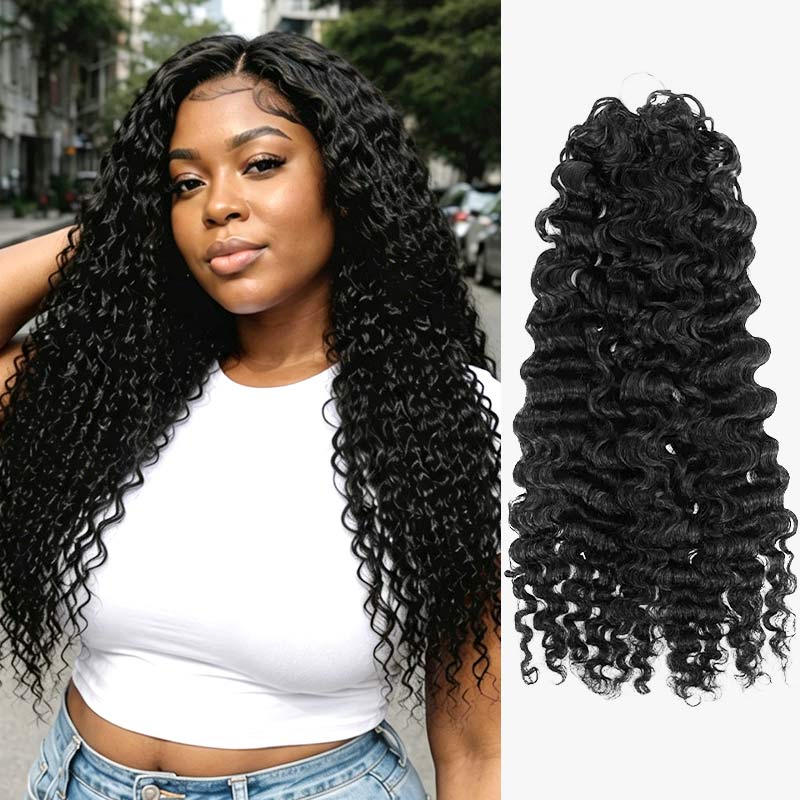 QVR Water Deep Wave Feather Crochet Human Hair Natural Black Miracle Knots Crochet Weave Hair Extensions
