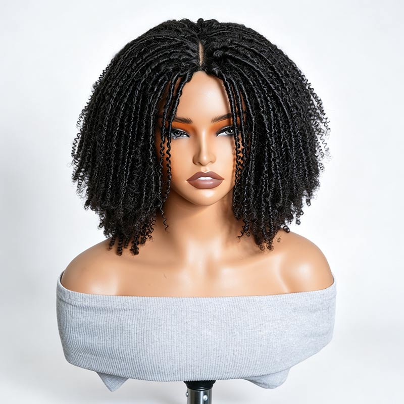 QVR Glueless Spiral Coily Curly V Part Wig Beginner Friendly Short Bob Wigs