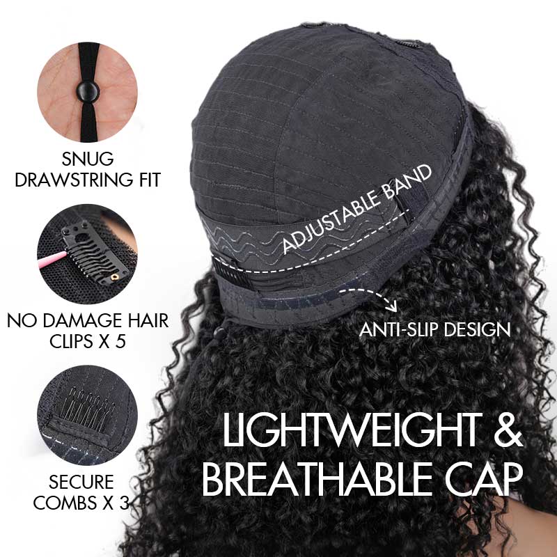 QVR Glueless Spiral Coily Curly V Part Wig Beginner Friendly Short Bob Wigs