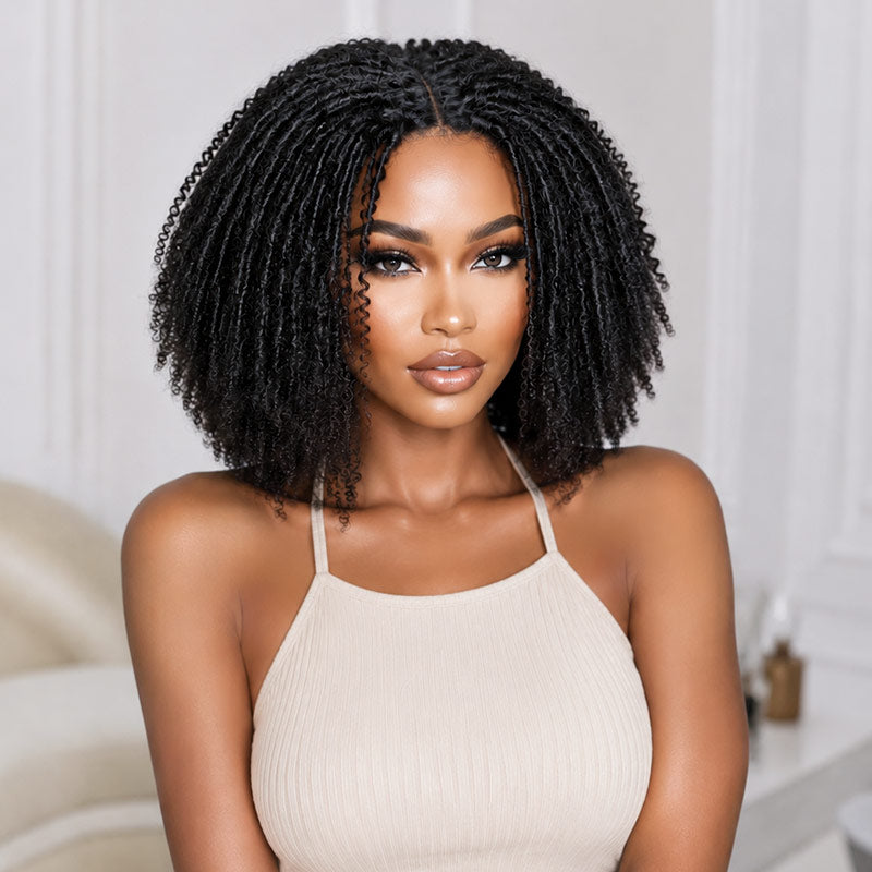 QVR Glueless Spiral Coily Curly V Part Wig Beginner Friendly Short Bob Wigs