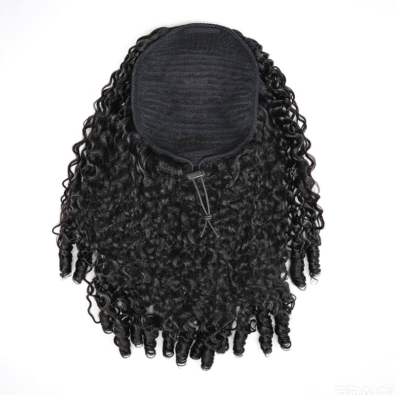 QVR Drawstring Ponytail Extension Burmese Curly Human Hair Ponytail Hairstyle