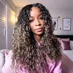 QVR Sun-Kissed Blonde Mixed Highlights Feather Crochet Human Hair Water Wave Miracle Knots Crochet Weave Hair Extensions