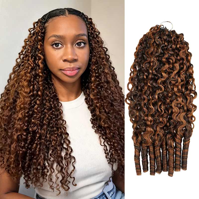 QVR Burmese Curly Feather Crochet Human Hair Highlight #P4/30 Miracle Knots Crochet Weave Hair Extensions