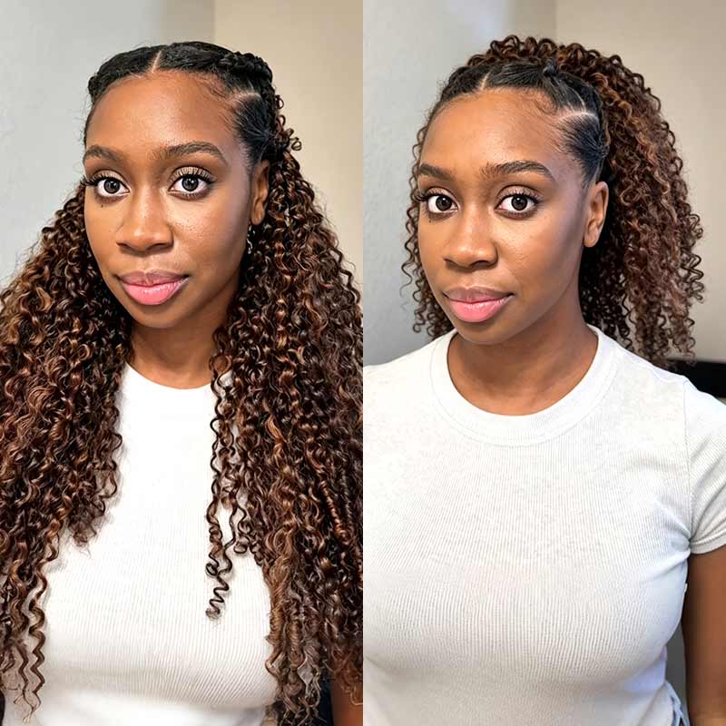 QVR Burmese Curly Feather Crochet Human Hair Highlight #P4/30 Miracle Knots Crochet Weave Hair Extensions