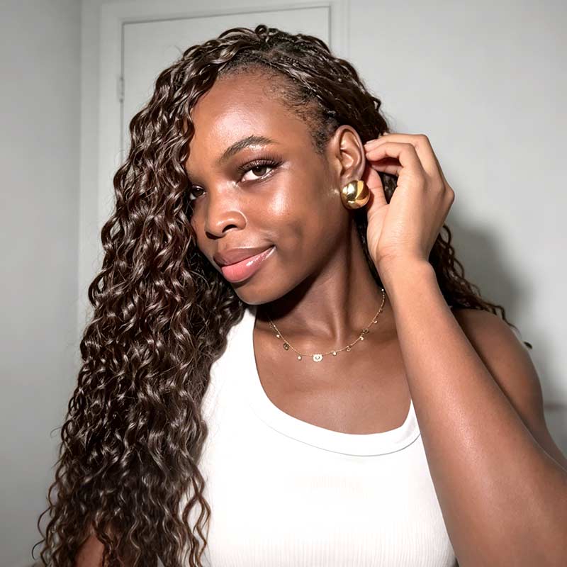 QVR Dark Brown #4 Crochet Hair Water Wave Machine Made Feather Human Hair Extension
