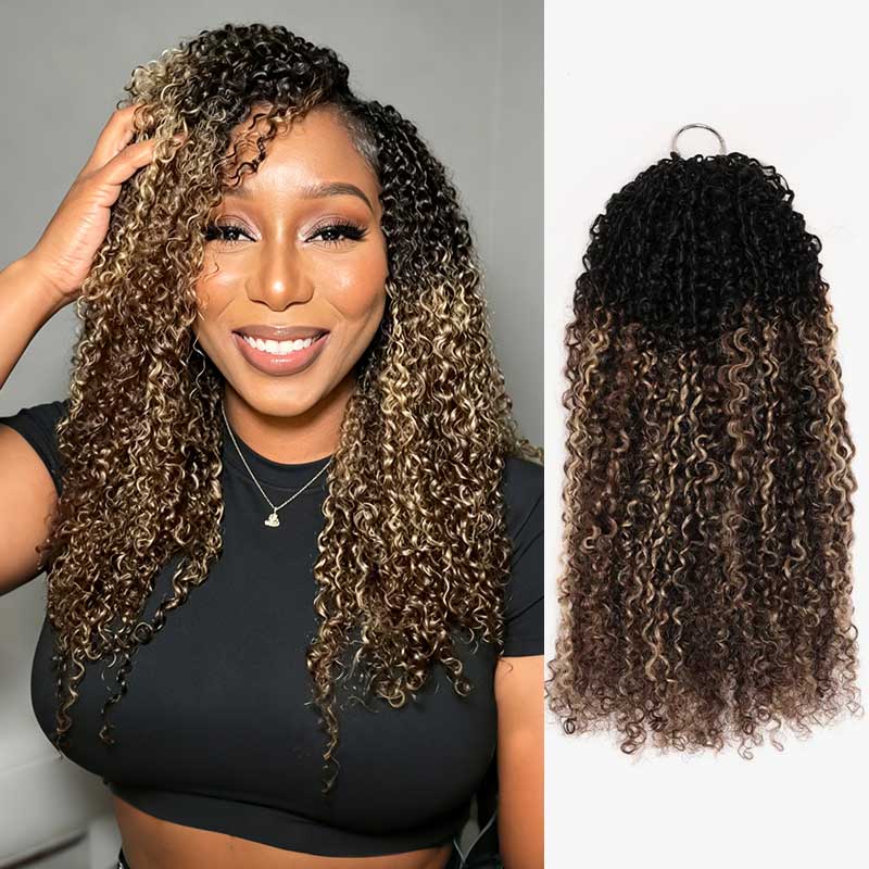 QVR Sun-Kissed Blonde Mixed Highlights Feather Crochet Human Hair Burmese Kinky Curly Miracle Knots Crochet Weave Hair Extensions